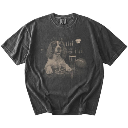 Springer Spaniel with beer and football graphics on a Pepper Comfort Colors® T-shirt