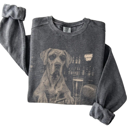 Pepper Beer and Football Great Dane sweatshirt, folded