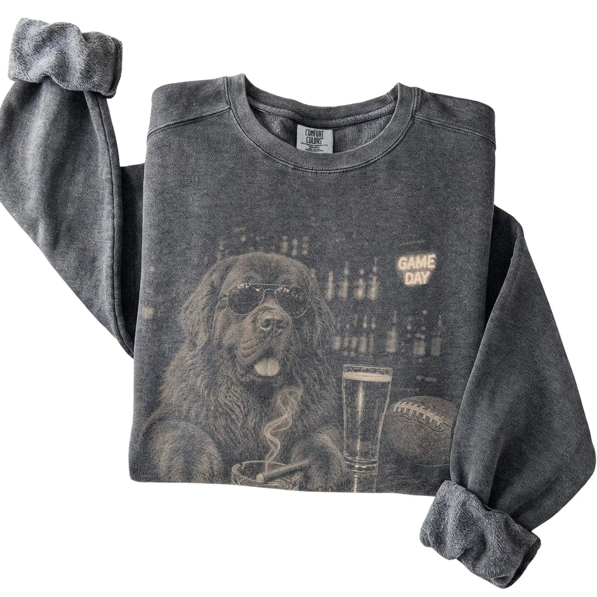 Pepper Beer and Football Newfie sweatshirt, folded