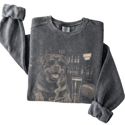 Pepper Beer and Football Rottweiler sweatshirt, folded
