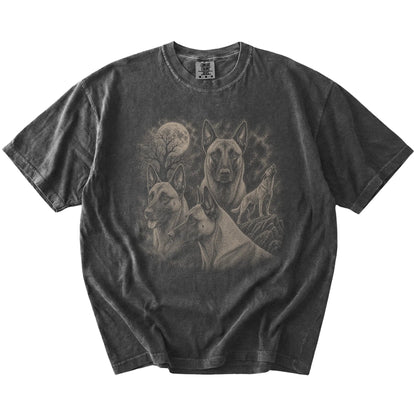Vintage moon montage featuring Belgian Malinois on a Pepper Comfort Colors® T-shirt