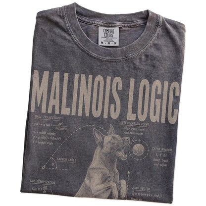 Folded Pepper Belgian Malinois Ball Logic T-Shirt showing the graphic