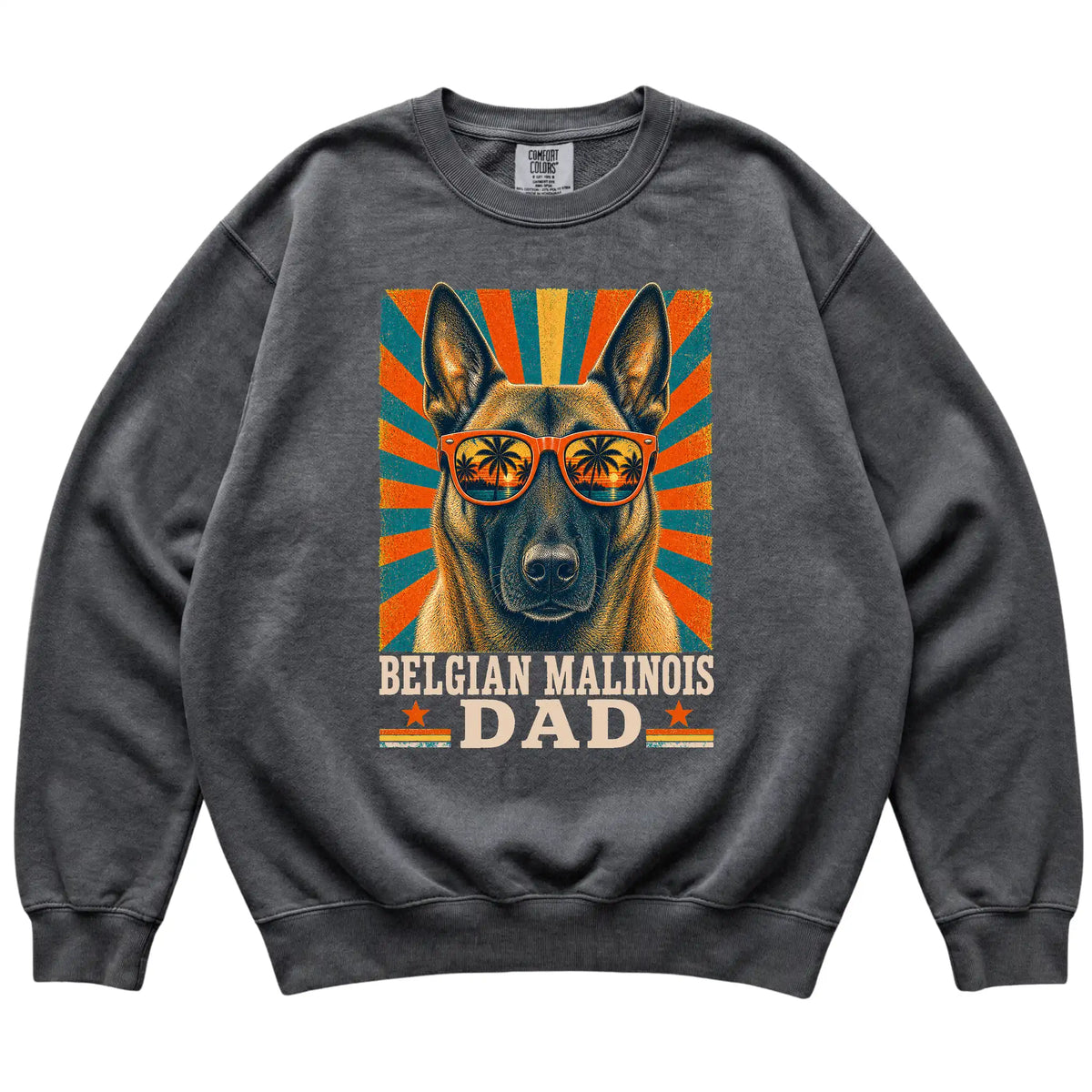 Retro Belgian Malinois Dad design on a Pepper Comfort Colors sweatshirt