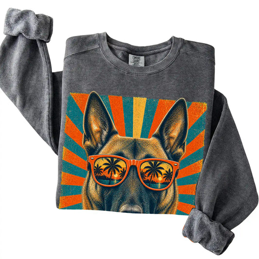 Folded Pepper Comfort Colors sweatshirt with a Retro Belgian Malinois Dad design