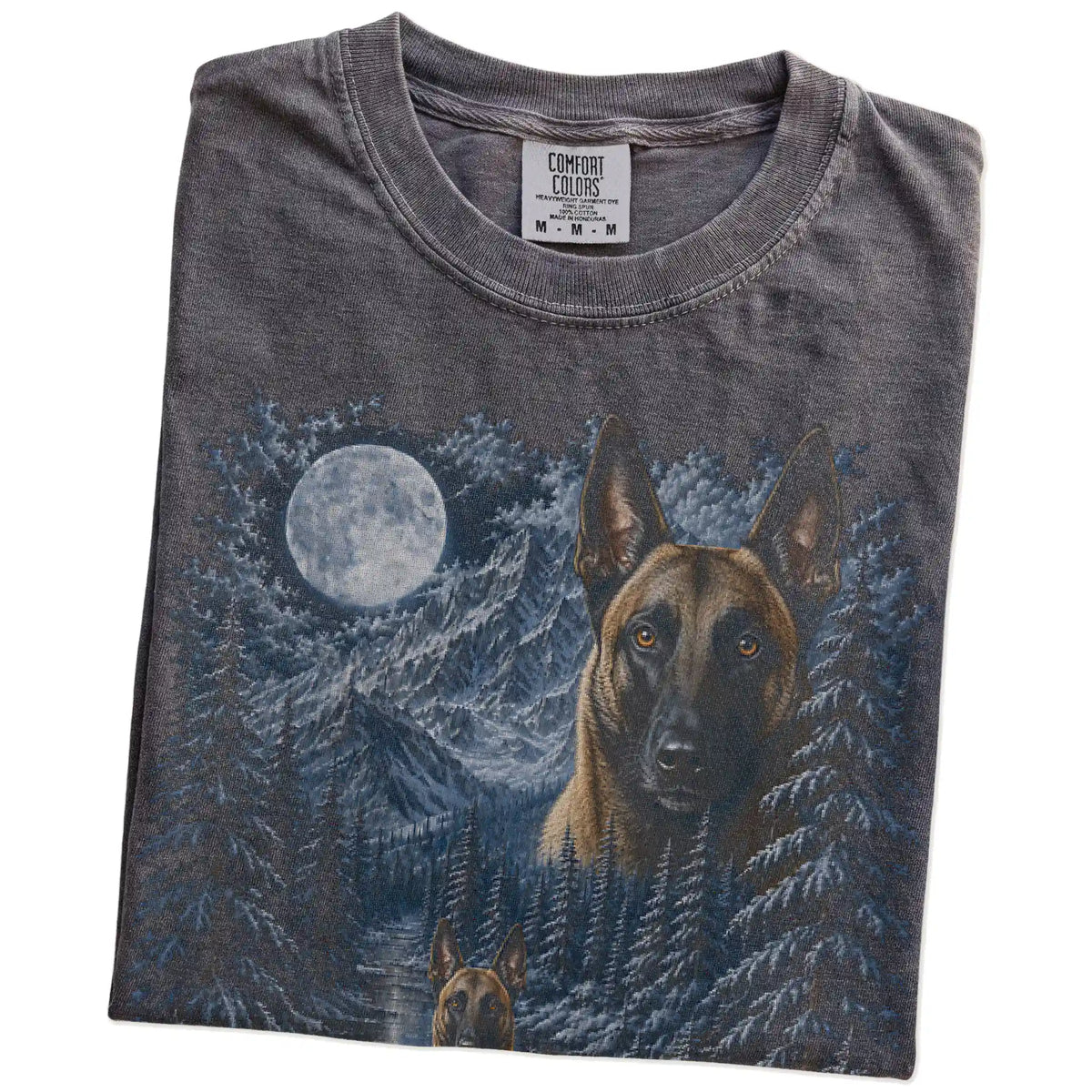 Folded Pepper Belgian Malinois winter forest t-shirt