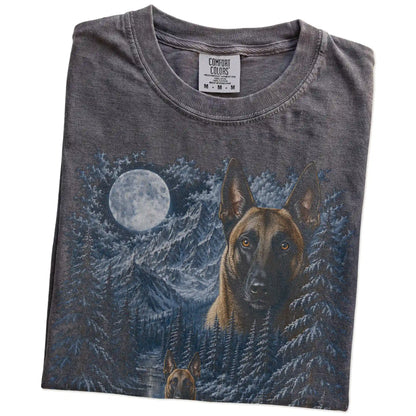 Folded Pepper Belgian Malinois winter forest t-shirt