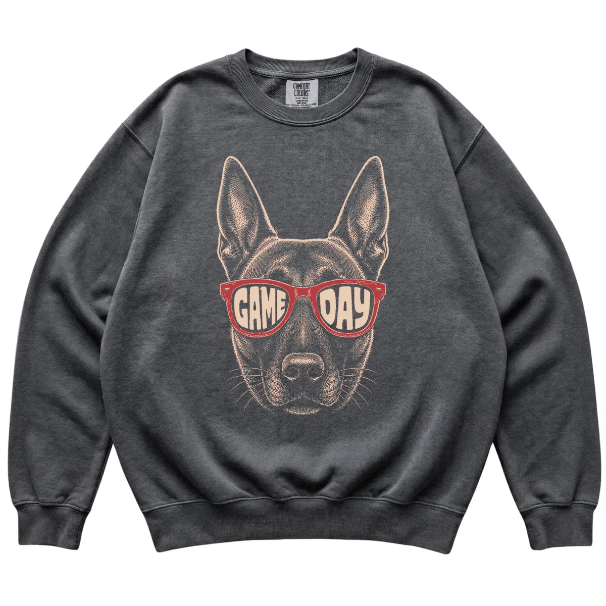 Pepper Belgian Malinois Game Day Sunglasses sweatshirt, laid flat