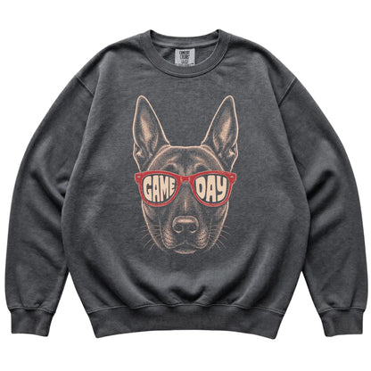 Pepper Belgian Malinois Game Day Sunglasses sweatshirt, laid flat