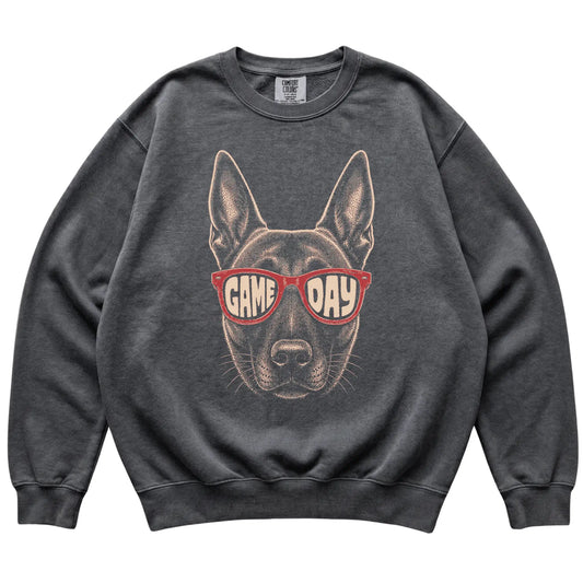 Pepper Belgian Malinois Game Day Sunglasses sweatshirt, laid flat