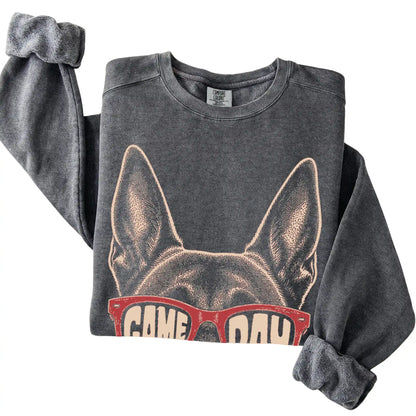 Pepper Belgian Malinois Game Day Sunglasses sweatshirt, folded