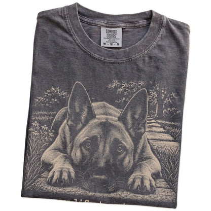 Belgian Malinois Karma Comfort Colors T-shirt in Pepper — Folded Detail