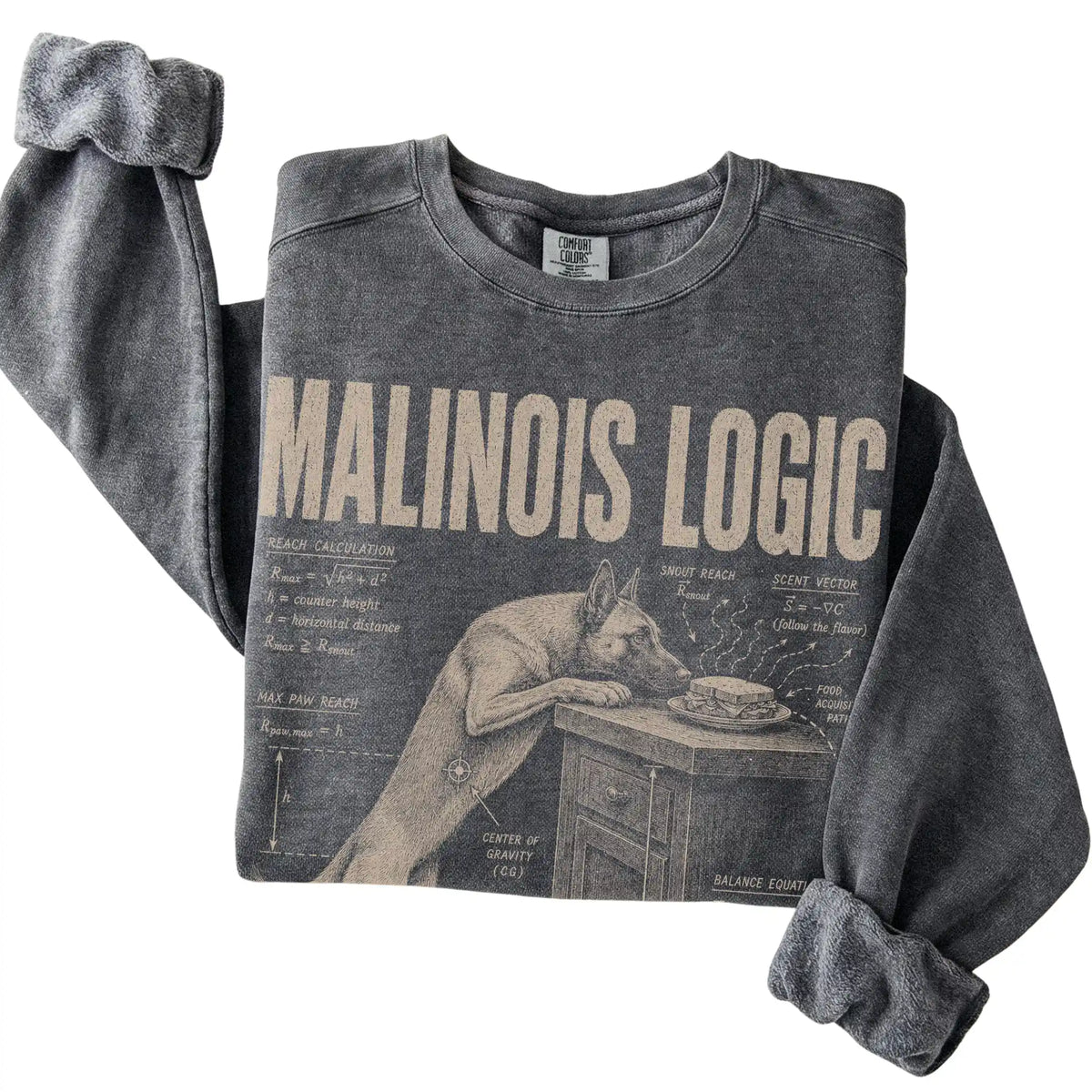 Pepper Belgian Malinois Logic sweatshirt folded detail