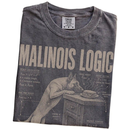 Folded Pepper Belgian Malinois Logic T-Shirt showing the graphic