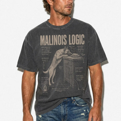 Man wearing a Pepper Belgian Malinois Logic T-Shirt