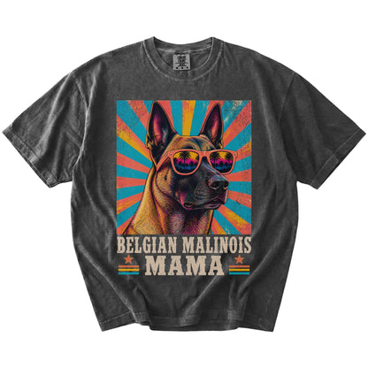 Retro Belgian Malinois Mama design on a Pepper Comfort Colors T-shirt