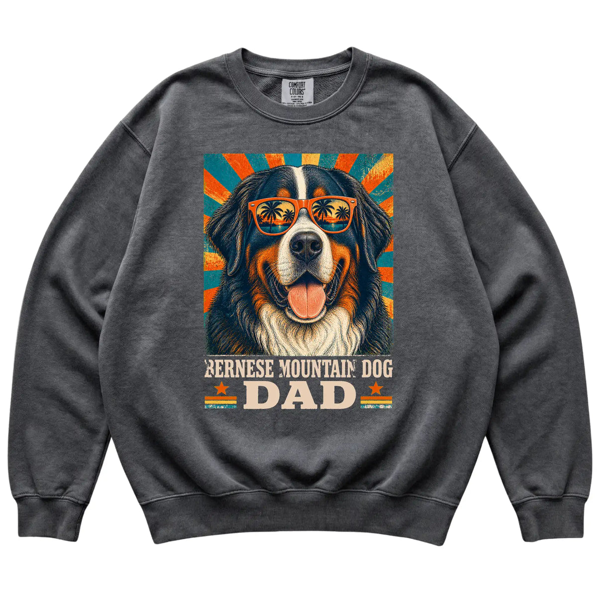 Retro Bernese Mountain Dog Dad design on a Pepper Comfort Colors sweatshirt