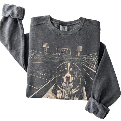 Pepper Bernese Mountain Dog Football Tailgate sweatshirt, folded