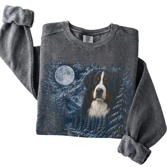 Bernese Mountain Dog Forest Moon Sweatshirt in Pepper