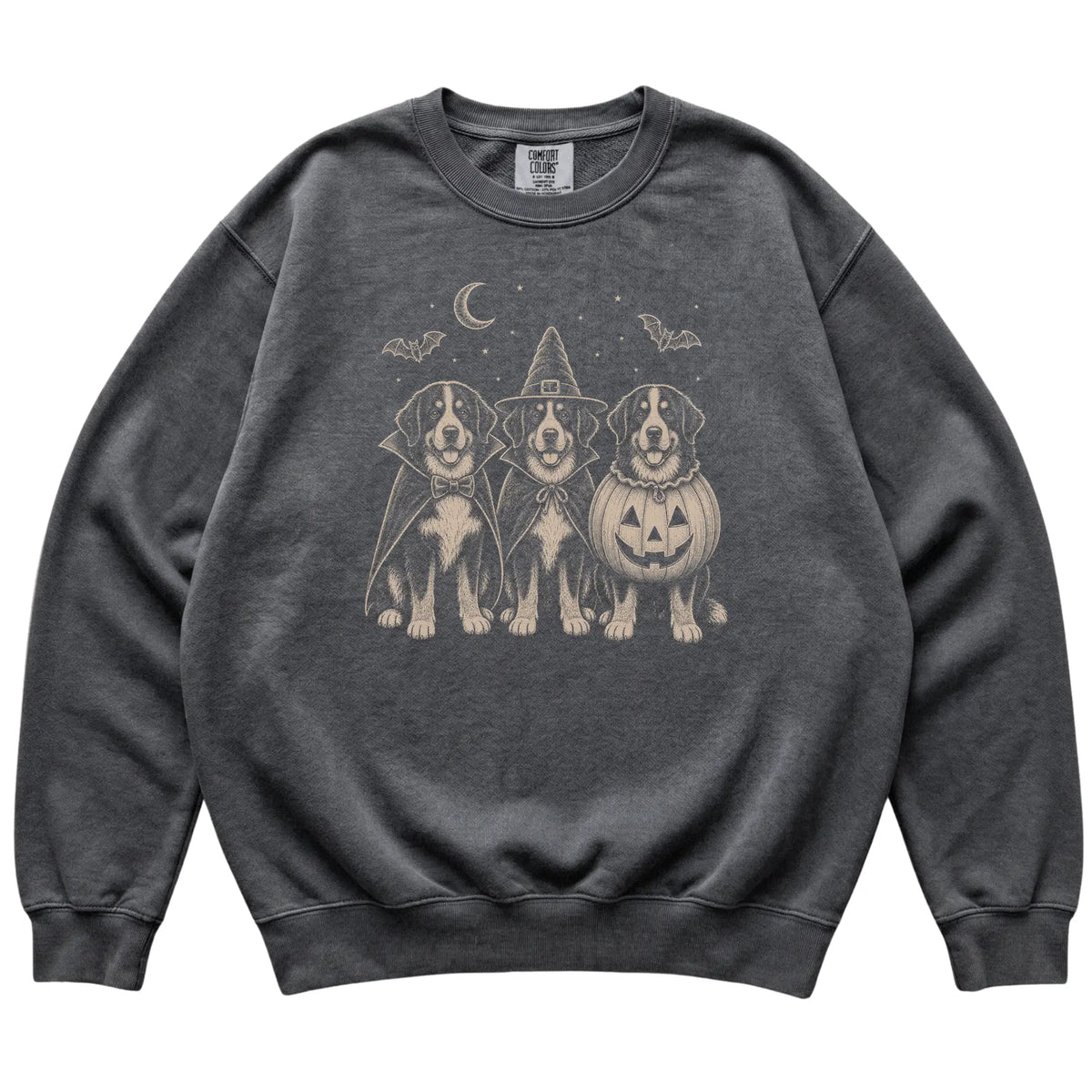 Pepper Bernese Mountain Dog Halloween Costume Comfort Colors sweatshirt, flat view