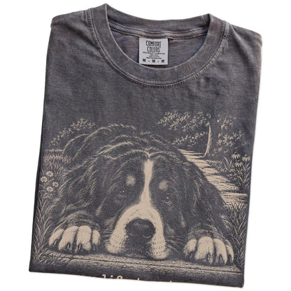 Bernese Mountain Dog Karma Comfort Colors T-shirt in Pepper — Folded Detail