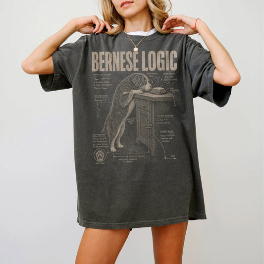Person wearing a Pepper Bernese Mountain Dog Logic t-shirt