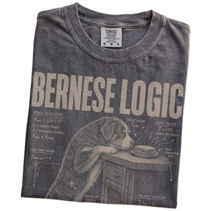 Folded Pepper Bernese Mountain Dog Logic t-shirt showing the graphic