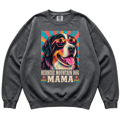 Retro Bernese Mountain Dog Mama design on a Pepper Comfort Colors sweatshirt
