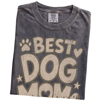 Folded Pepper Comfort Colors® T-shirt showing best dog mom ever lettering