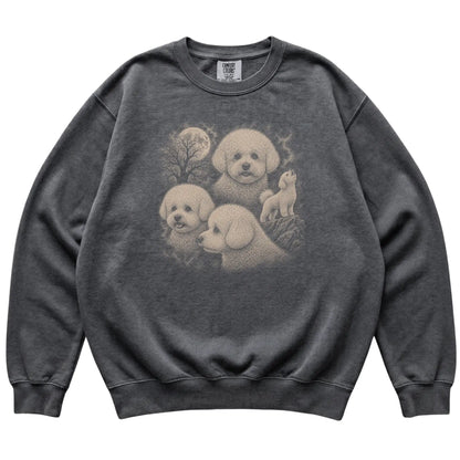 Bichon Frise 90s Moon Sweatshirt in Pepper — flat lay