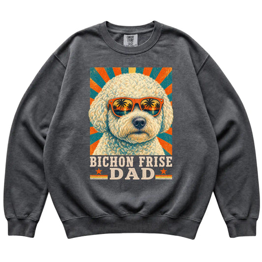 Retro Bichon Frise Dad design on a Pepper Comfort Colors sweatshirt