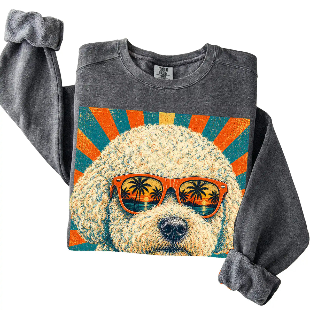 Folded Pepper Comfort Colors sweatshirt with a Retro Bichon Frise Dad design