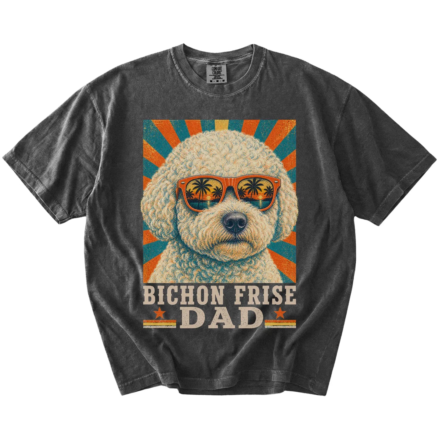 Retro Bichon Frise Dad design on a Pepper Comfort Colors T-shirt