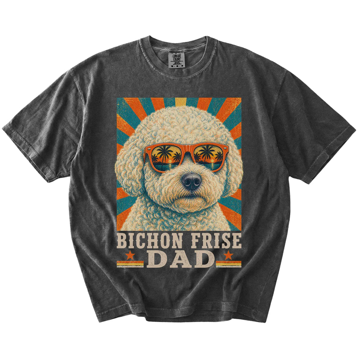 Retro Bichon Frise Dad design on a Pepper Comfort Colors T-shirt