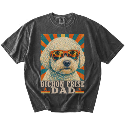 Retro Bichon Frise Dad design on a Pepper Comfort Colors T-shirt