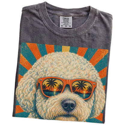 Retro Bichon Frise Dad design on a Pepper Comfort Colors T-shirt folded detail