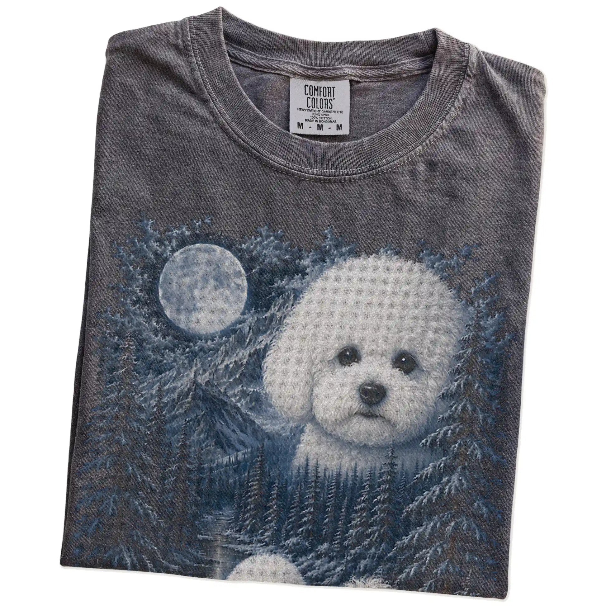 Folded Pepper Bichon Frise winter forest t-shirt