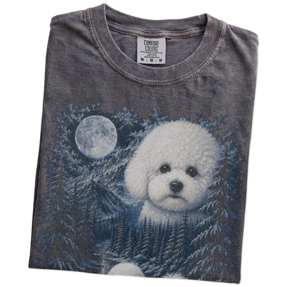 Folded Pepper Bichon Frise winter forest t-shirt