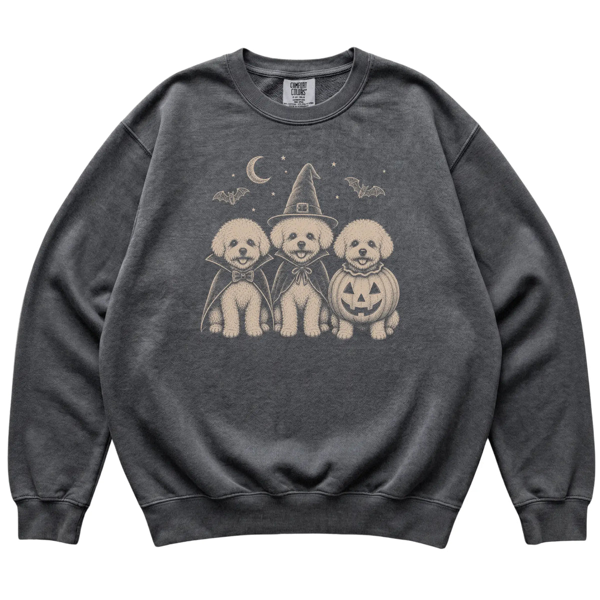 Pepper Bichon Frise Halloween Costume Comfort Colors sweatshirt, flat view
