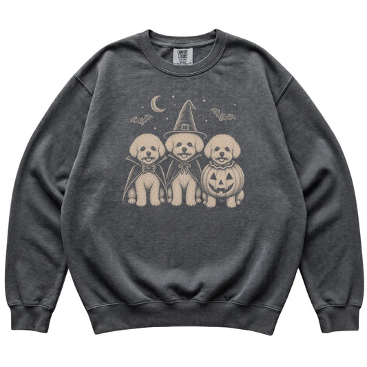 Pepper Bichon Frise Halloween Costume Comfort Colors sweatshirt, flat view