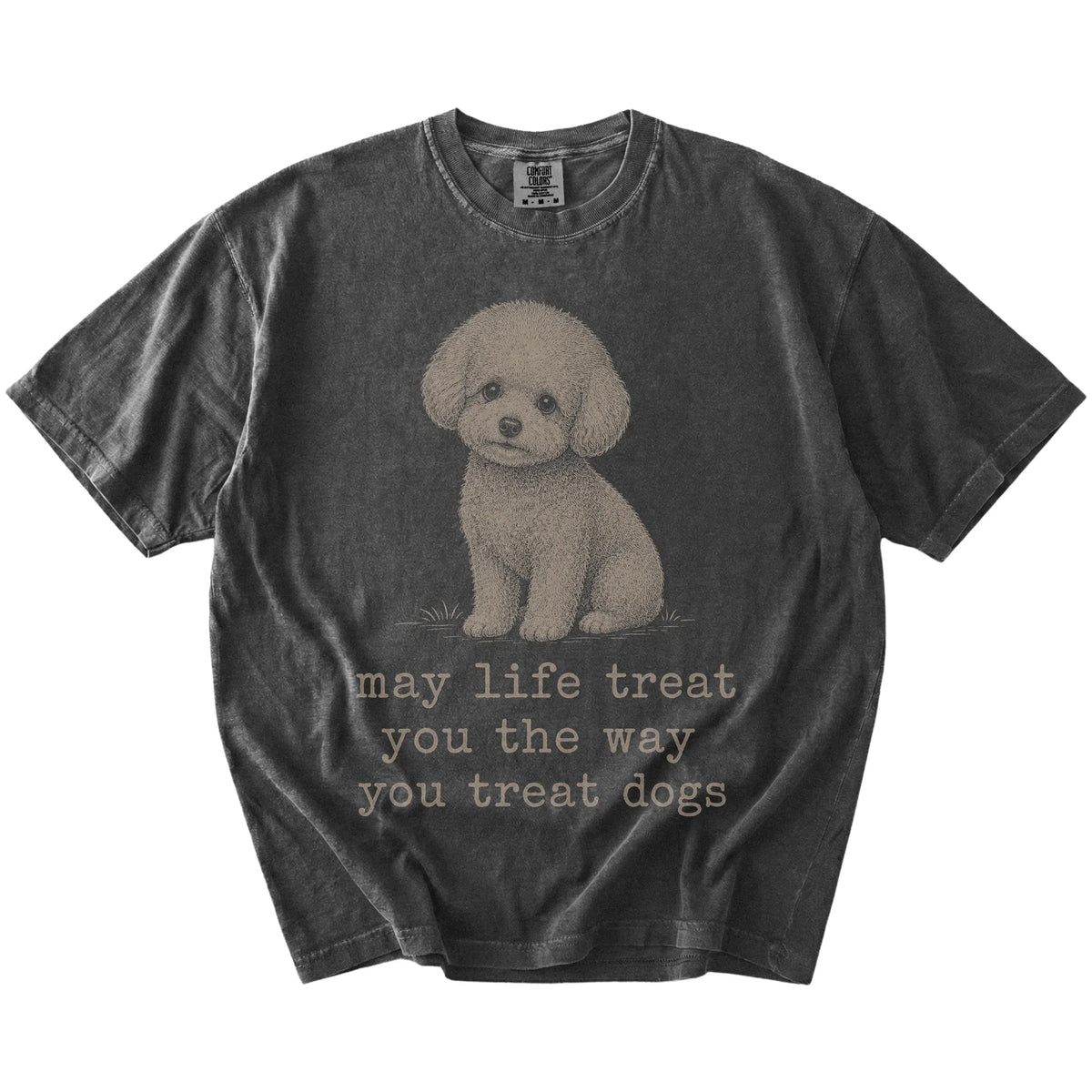 Pepper Bichon Frise Karma T-Shirt laid flat