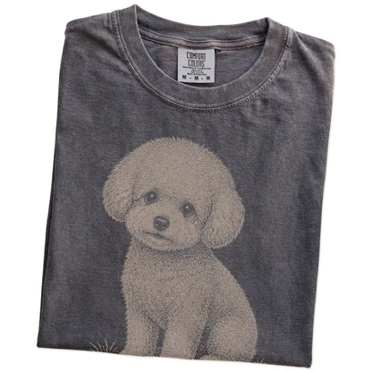 Folded Pepper Bichon Frise Karma T-Shirt showing the graphic