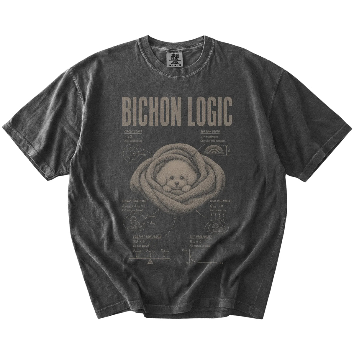 Pepper Bichon Frise Logic T-Shirt laid flat