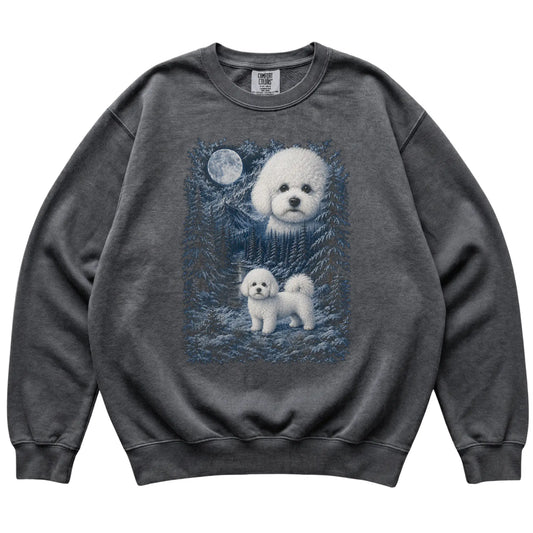 pepper sweatshirt with Bichon Frise Winter Moon artwork.
