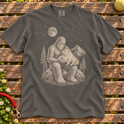 English Bulldog Bigfoot Holding on a Pepper T-shirt, shown flat