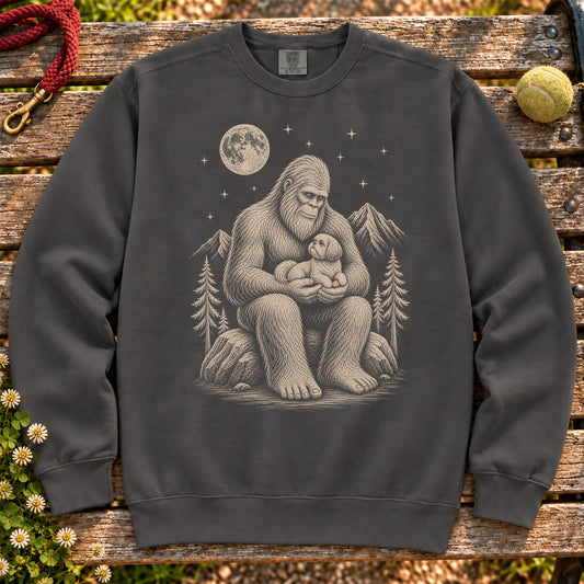 Shih Tzu Bigfoot Holding on a Pepper crewneck sweatshirt, shown flat