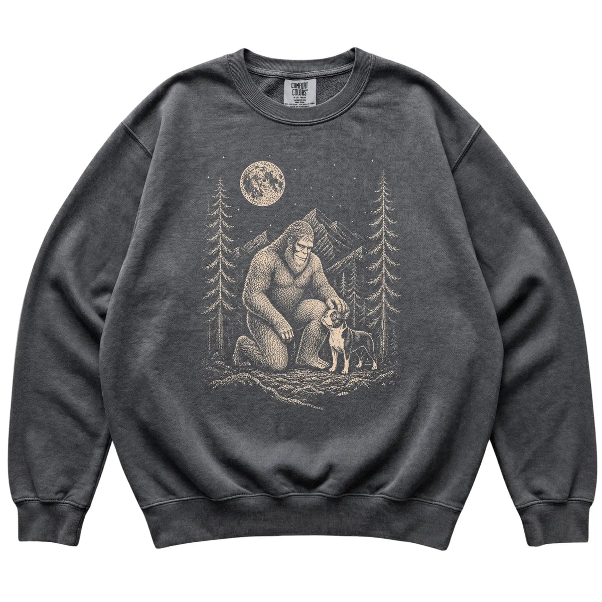 Boston Terrier and Bigfoot Sweatshirt in Pepper