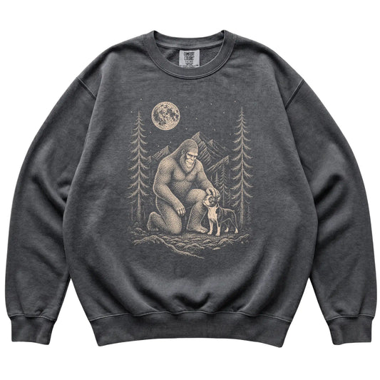 Boston Terrier and Bigfoot Sweatshirt in Pepper