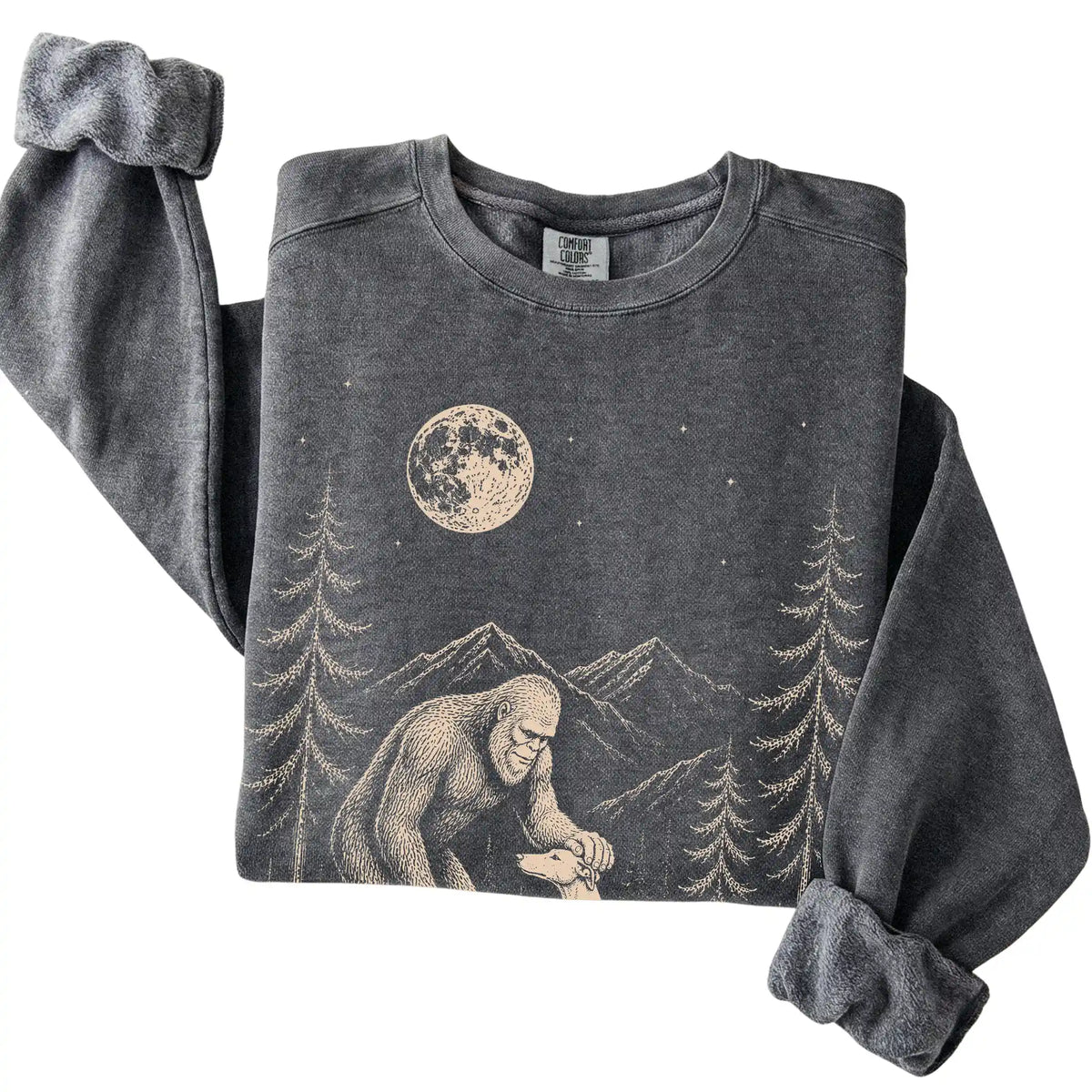 Pepper Comfort Colors sweatshirt featuring Bigfoot petting a Whippet