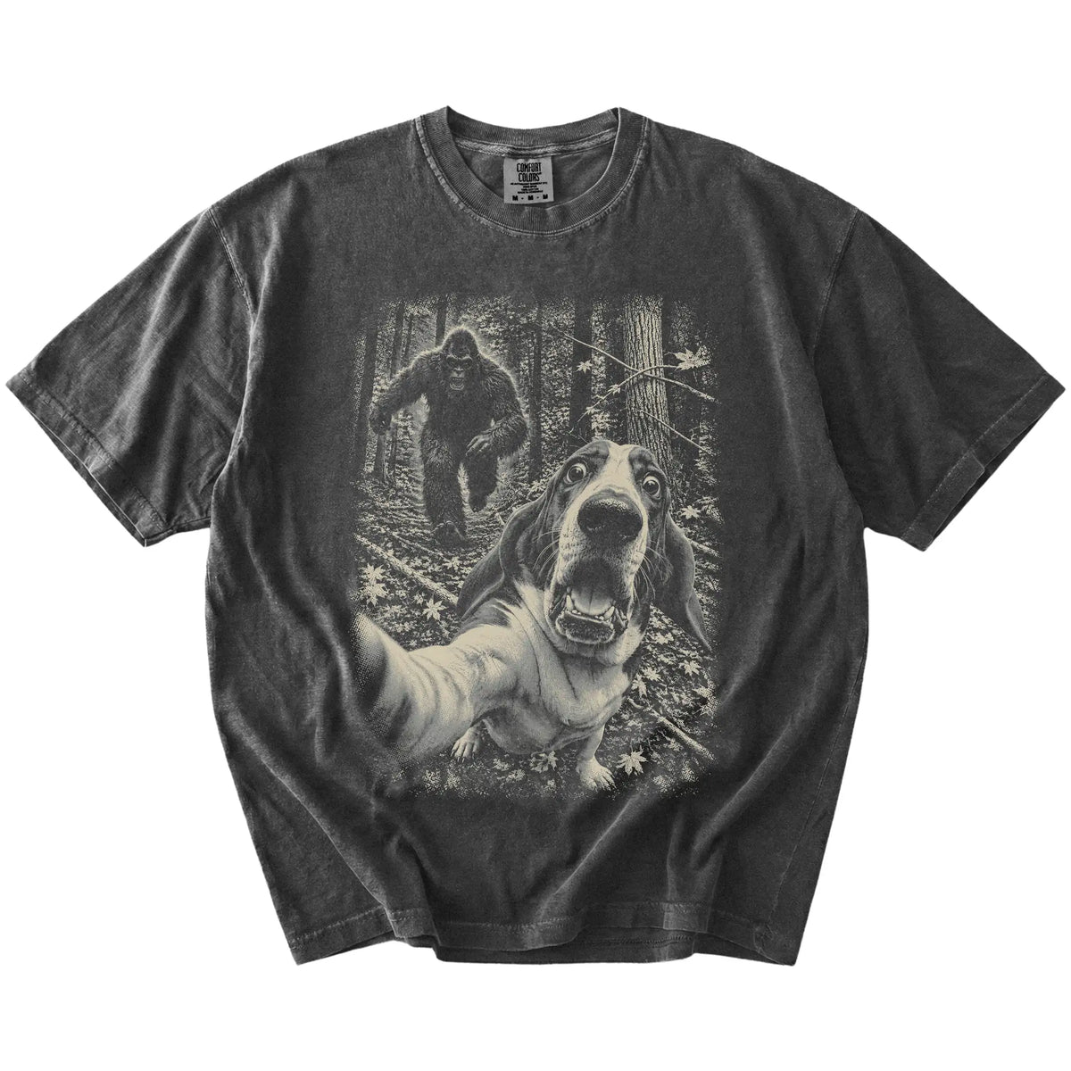 Pepper Basset Hound Bigfoot selfie T-shirt, full garment view