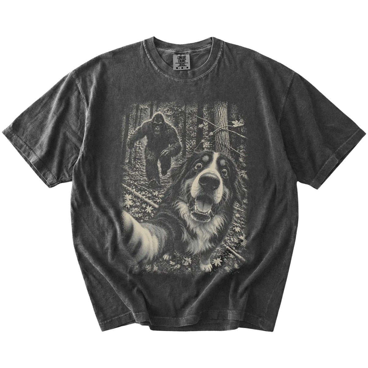 Pepper Bernese Mountain Dog Bigfoot selfie T-shirt, full garment view